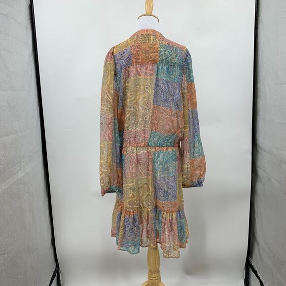 Boston Proper Balloon Sleeve Shirt Dress Women L Button Up Patchwork Flounce - Picture 6 of 12